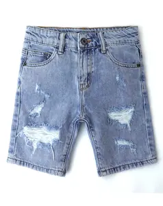 Little Big Boys Denim Shorts, 12M-13T Elastic Waistband Inside Ripped Holes Jeans Summer Wear
