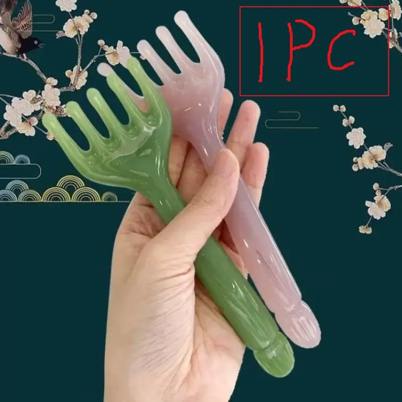 Resin Head Massager and Scalp Scraper, Scalp Scratcher, Body Neck Leg Massage Tool, Five Claw Scratch Rod, Relaxing Therapy Device, Portable Neck Relaxer, Handle, Body Care