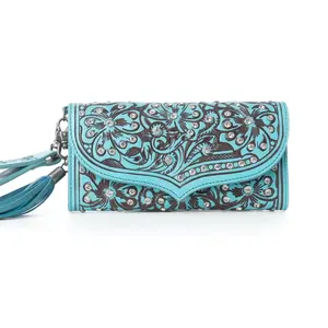 Wildflower Story Handtooled Leather Wallet in Jade