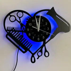 Hairdressing-Themed Vinyl Wall Clock, Home Wall Decoration, Halloween Party Gift, Barbershop Salon Decor, Birthday Graduation Present