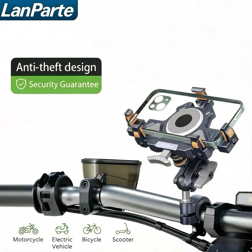 LanParte Motorcycle Phone Mount bike Phone Holder Mount Secure Handlebar Mount for 6.1-7.2" Smartphones Anti-Vibration 360-Degree Rotation Weather-Resistant BlackMilitary-grade shockproof and vibration-resistant design with anti-theft functionality,