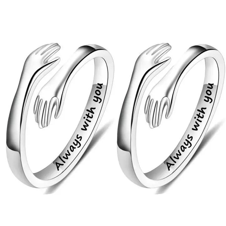 Sicbumi His and Hers Hugging Hands Adjustable Ring - Romantic Couple-Themed Jewelry, Open Promise Ring for Women & Teen Girls, Ideal Birthday Mother's Day Gifts for Loved Ones, Romantic Accessories