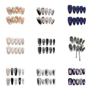 Assorted Medium-Length Press On Nails Set, Multiple Styles With Floral, Glitter And Unique Decorations, Handmade Reusable Acrylic Fake Nails For Fashion Variety