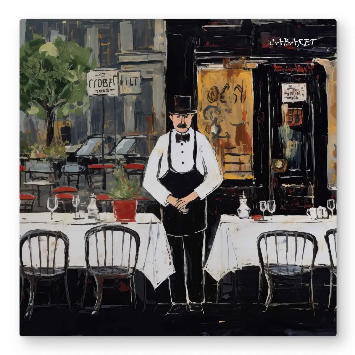 212 MAIN 32x32 in Lightweight Aluminum Metal Wall Art Print - Artistic Contemporary Art, Easy to Clean Cabaret Scene, Bright Colors, Yellow Figure, Dining Room & Kitchen Decor, Ideal Gift for Home Enthusiasts
