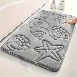 20241pc Luxury Plush 25D High-Density Bath Mat - Super Soft Non-Slip Shower Rug with Marine-Themed Starfish & Seashell Design, Grey Beige Bath for Bathroom, Spa, Pool - Thick Cushioned Mat ()2025
