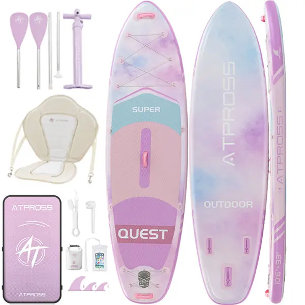 [DealsForYouDays] Inflatable Paddle Board 10'6" x 33" for Adults, Extra Wide Stable Base SUP with 400 lbs Capacity and Anti-Slip EVA Deck, Includes Kayak Seat and Bag for Yoga & Fishing, Road Trips, Camping