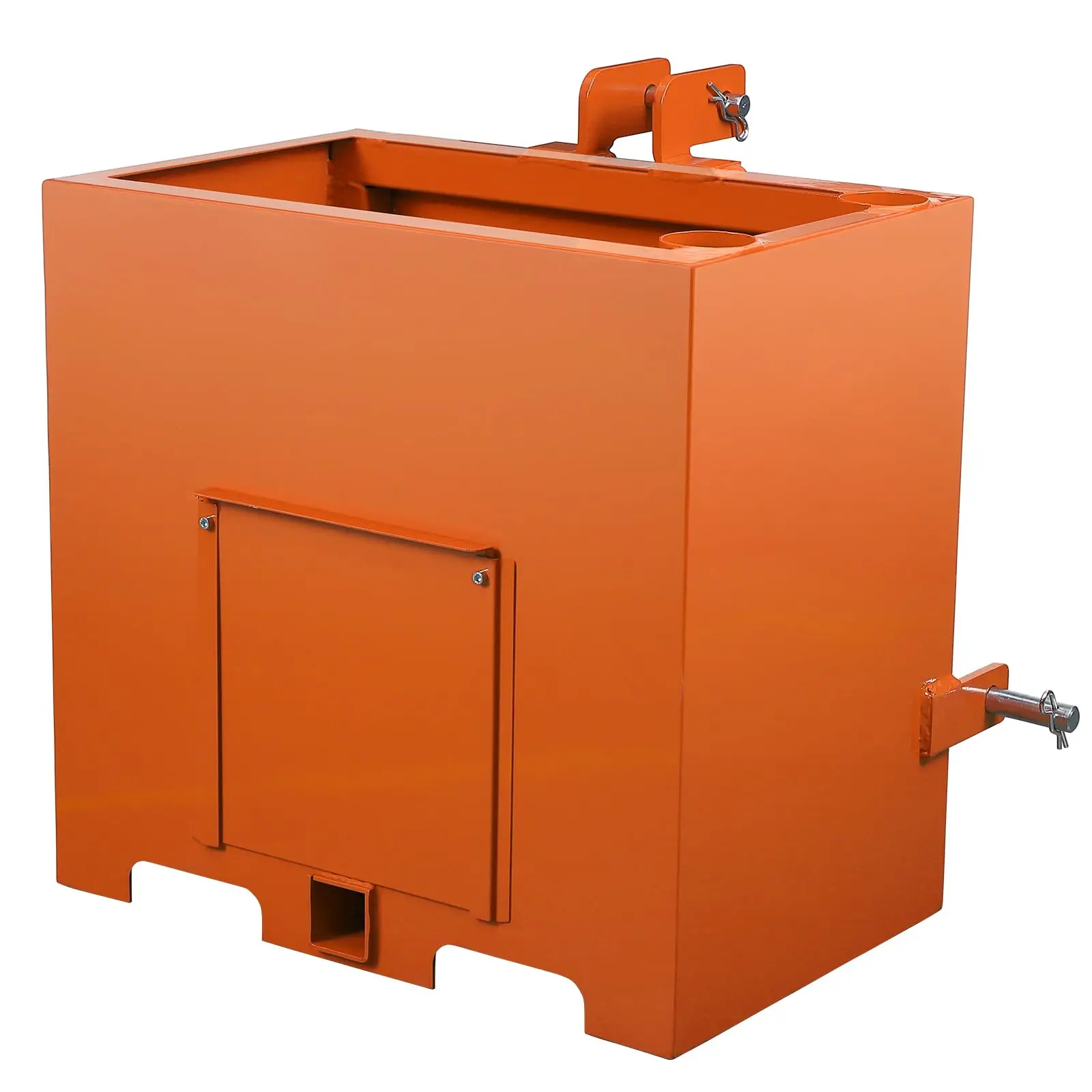 3-Point Ballast Box, 800 lbs Capacity with Standard 2" Hitch Receiver, Fits Cat 1 Tractors, 5 cu.ft Volume, Heavy Duty Steel – Orange