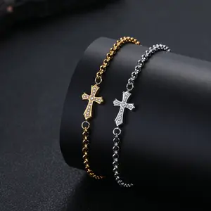 The titanium steel cross bracelet never fades, hypoallergenic and waterproof, with a Gothic-style chain, a pendant for men to wear daily on the street in a hip-hop style.