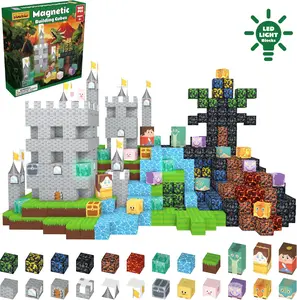 100Pcs Magnetic Tiles, DIY Castle Dinosaur Castle, 3 Glow Magnetic  , Strong Magnets,Sturdy Build, STEM Montessori Sensory Toy, Gift For Kids Ages 3-12 blocks