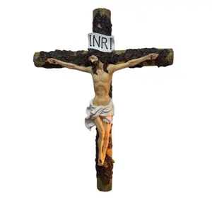 Jesus Wall Crucifix with INRI Plaque – Resin Wall Cross – Christian Home Decor – 24” Tall