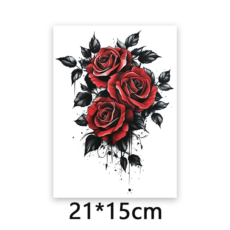 7pcs Red Temporary Rose Flower Arm & Leg Tattoo Stickers, Sexy Stripper Chest & Thigh Design, Waterproof, Perfect For Women