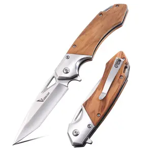 VIUORWI EDC Multifunctional Pocket Tool - Valor D2 Steel Well Designed Blades, Olive Wood Handle, Liner Lock, Compact Design, Discreet Clip, Camping Hiking Gear