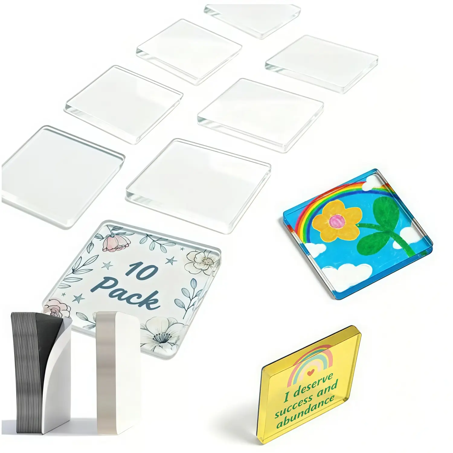 10PCS Clear Acrylic Magnetic Photo Frames, 2 x 2 Inch Square DIY Fridge Magnets with Self-Adhesive Backing, Mini Picture Holders for Crafts, Lockers, Classroom, Kitchen, Office & Dorm Decor