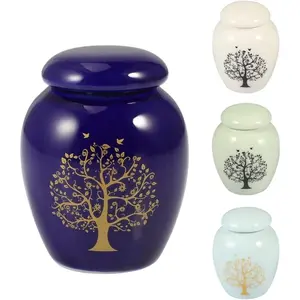 Small Urns for Human Ashes, Set of 4 Ceramic Keepsakes Cremation Urn, Mini Urns for Adult Male Female Ashe, Memorial Funeral Urns for Dog, Cat
