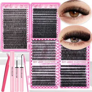720pcs Individual Lash Clusters with Glue & Tweezer | Natura Fluffy D Curl DIY False Eyelashes Extensions for Beginners - Waterproof & Long-lasting 9-16mm Mixed Styles Volume Reusable Eye Lashes Makeup
