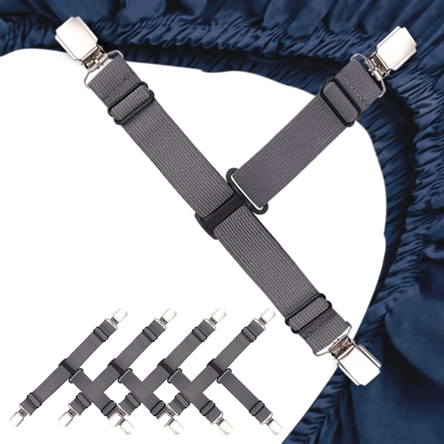 Fitted Sheet Straps 4 count Sturdy Bed Sheet Clips Keeping Sheets in Place Sheet Suspenders Fitted Sheet Clips Grey