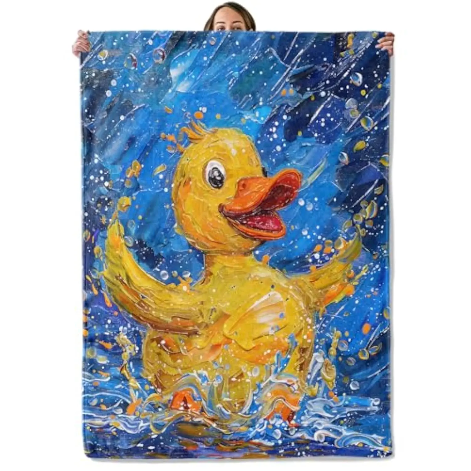 Customized Rubber Duck Splash Throw Blanket - 152Cm×127Cm（50X60in）) Cozy Fuzzy Warm Soft Blanket for Children, Grandparents, Bedroom, Camping, Birthday Duck Gifts, Home Decor