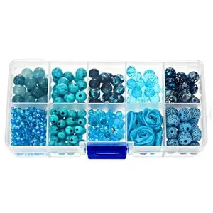 JTV Blue Glass & Resin Beads in Assorted Shapes and Sizes Set of 255 with 10g of Seed Beads