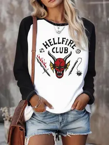 Unisex Hellfire Club Stranger Things Long Sleeve Shirt, Vintage Graphic Casual Clothing, Men's and Women's Fashion Top