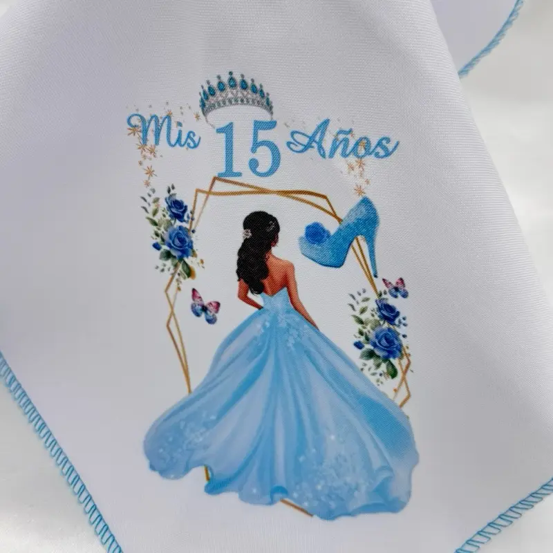 12pcs Rolled Hem Quinceanera Multipack Napkins, 10x10in Polyester Tableware, Elegant Messaged Design for Quinceanera Celebrations