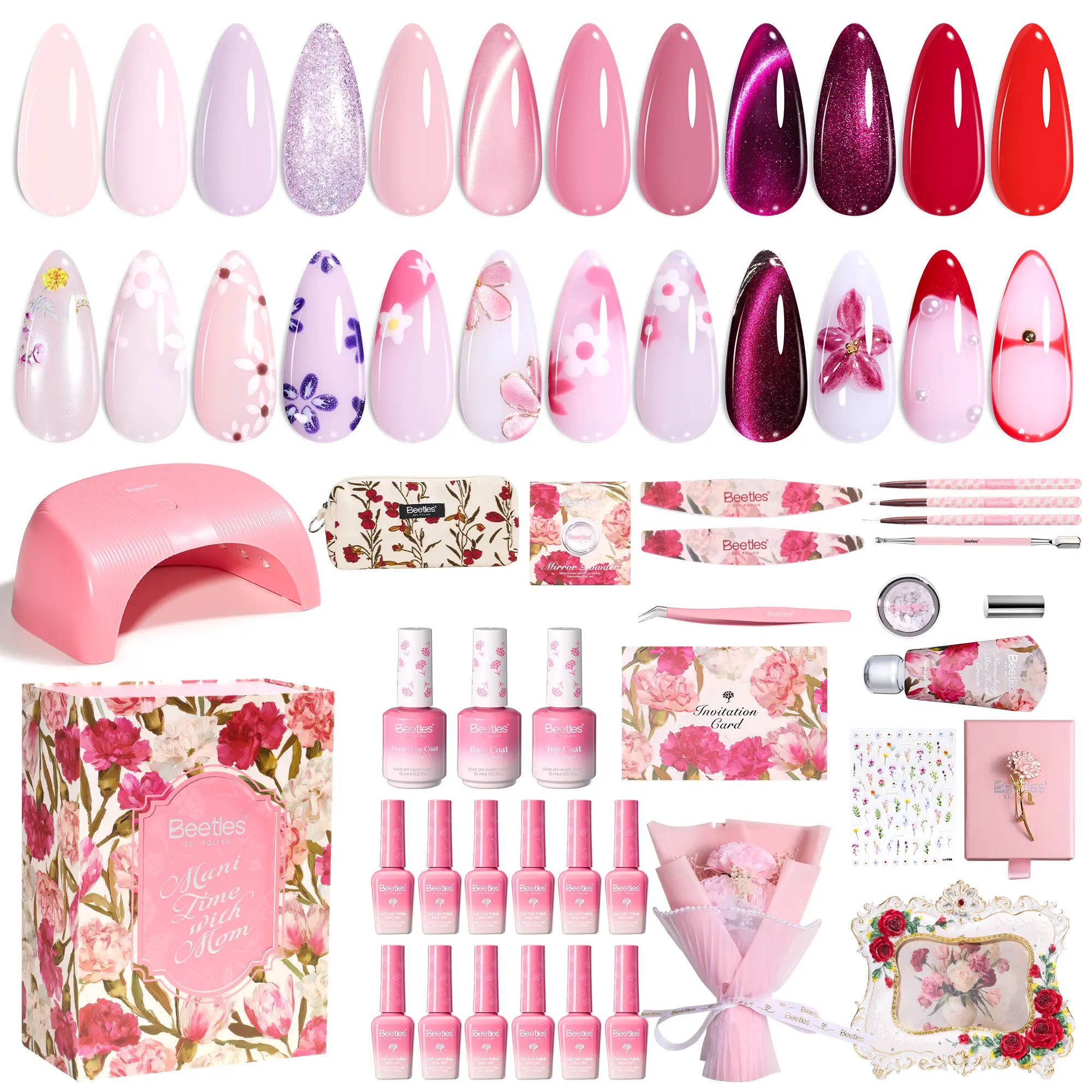 Beetles HEMA-Free Gel Nail Polish Set, Nail Art Kit with Shea Butter Hand Cream & Premium Keepsake Gift Box – Mani Time with Mom Adult Gift Sets for Women