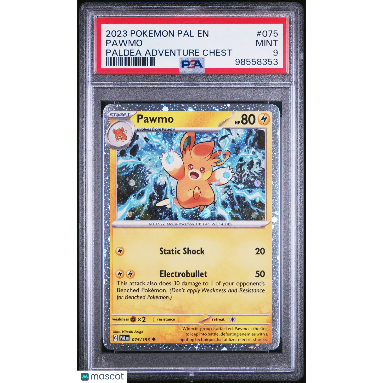 2023 POKEMON PAL EN-PALDEA EVOLVED PALDEA ADVENTURE CHEST #075 PAWMO PSA 9