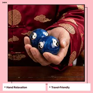 A pair of vintage Chinese Tai Chi Yin Yang metal massage balls for hand relaxation, stress, wrist exercise, hands, with pocket travel box, ideal gift for holidays