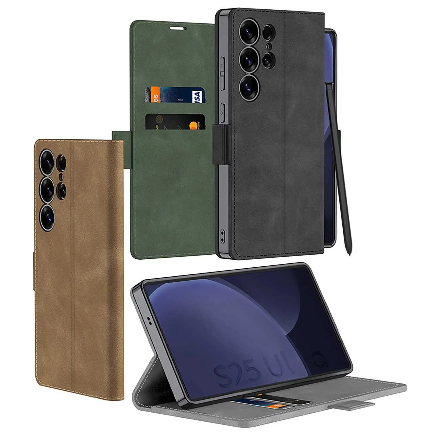 For Samsung Galaxy S25 Ultra Phone Case with Built-in Card Holder Card Slot Electroplated Flip Leather Cover Wallet Style Portable Slim HNK63PL