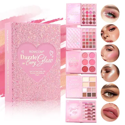 New Book Style Makeup Palette Set, Five-Layer Makeup Magic Book, 8 in 1 Multi-Functional Cosmetic Gift, Eyeshadow, Blush, Highlighter, Liquid Lipstick, Lash Serum & Mascara, Face Makeup Set, Makeup Gift Sets