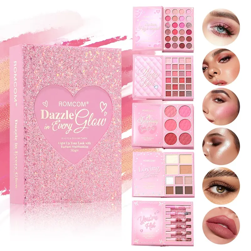 New Book Style Makeup Palette Set, Five-Layer Makeup Magic Book, 8 in 1 Multi-Functional Cosmetic Gift, Eyeshadow, Blush, Highlighter, Liquid Lipstick, Lash Serum & Mascara, Face Makeup Set, Makeup Gift Sets