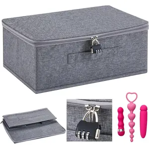 Discreet Lockable Adult Toy Bag Storage Organizer Toy Bag Storage Bins Case with Zipper Lid 15 x 10 x 6.3 Inches for Women and Men Clothes Container(Gray)