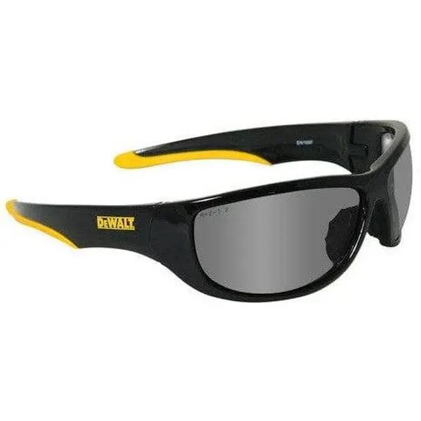 DeWalt Dominator Industrial Reflective Safety Glasses - Black Frame, Silver Mirror Lenses, UV Sun Protection, Gradient Design, Integrated Rubber Nosepiece, Larger Lenses, ANSI-Standard High-Impact Protection