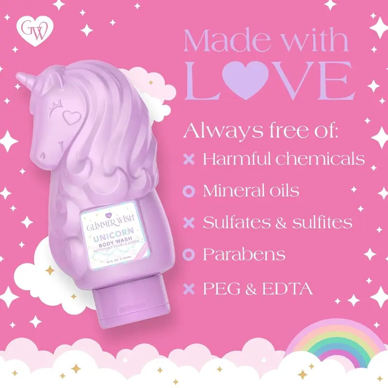 Unicorn Body Wash Gentle Cleansing Moisturizing Sulfate-Free Body Wash Vanilla Cotton Scent 12 oz Coconut Foam men hygiene items