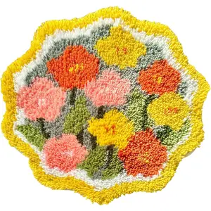 Luminous Bloom Latch Hook Kits for Adults Beginners Pre-Printed Sunflower Latch Hook Rug Kits Embroidery Cross-Stitch for Home Decoration 19.7 x 19.7in