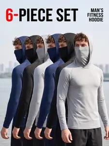 6-Pack Men's Casual Hoodie Pullovers Blue Black Light Gray Slim Fit Long Sleeve Lightweight UPF Sun Protection Soft Breathable Timeless Classic Versatile Machine Washable Comfort Multi-Occasion Wear Menswear Set Stylish Tops summerwins