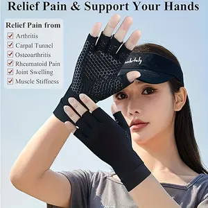 1 Pair Copper Fiber Half-Finger Sports Gloves - Non-Slip, Touchscreen Compatible, Relieves Arthritis, Muscle Stiffness, Carpal Tunnel, Joint Swelling, Rheumatoid Pain for Indoor Gym, Home Fitness