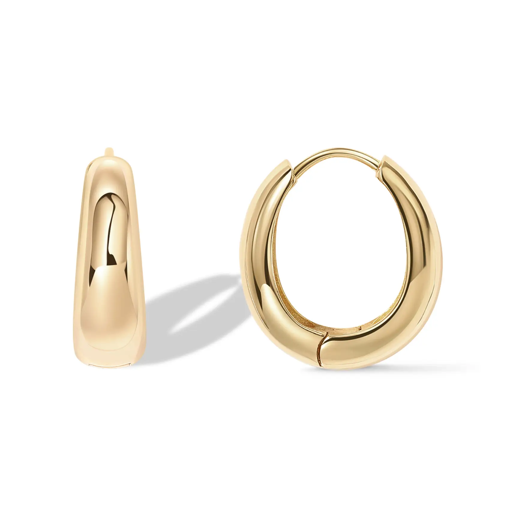 PAVOI 14K Gold Plated Chunky Hoops Earrings for Women - Sterling Silver Posts Hypoallergenic Earrings - Small Lightweight Gold Hoop Earrings