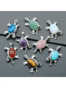 Little Turtle Brooch Pendant Natural Crystal Stone Alloy Inlaid Gemstone Pendant Necklace Accessory