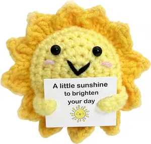 Positive Energy Crochet Sun Gift with Inspiring Affirmation Card, Handmade Emotional Support Sunshine, Thoughtful Stress Relief Present for Women and Men, Cute Birthday and Office Desk Décor