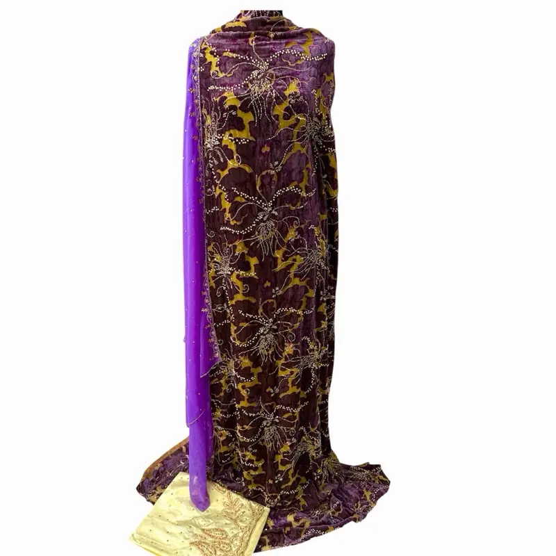 Luxury Embroidered Purple velvet Driya with Gold Details 3 pcs unstiched dirac perfect for eid celebration and gathering