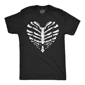 Mens Skeleton Ribcage Heart Funny T Shirt Spooky Novelty Tee for Men Mens Funny T Shirts Cool Vintage Fashion T-Shirt Gift Classic Menswear Love Apparel for Men Funny Halloween Short Sleeve Novelty Tees for Black -