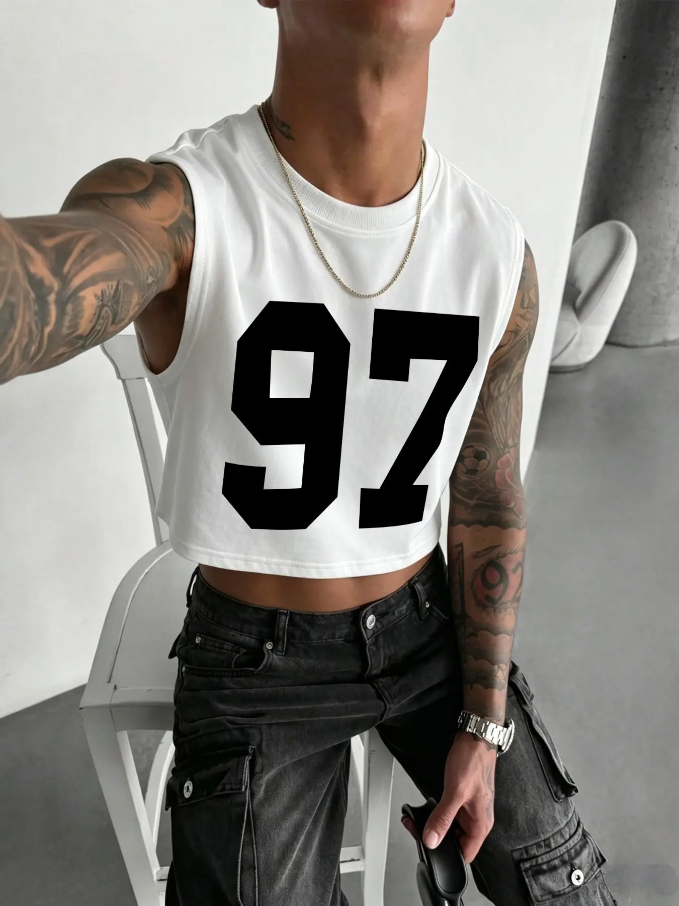 Y2K Style Retro Number 97 Print Sleeveless Vest, Fashion Vest, Loose Vest, Short Tank Top, Comfortable Daily Wear, Perfect for Casual, Sleeveless Sporty Design, Sleeveless Sport Tank, Sporty Vest, Sleeveless Sports Vests