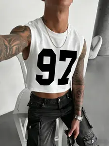 Y2K Style Retro Number 97 Print Sleeveless Vest, Short Tank Top, Comfortable Daily Wear, Perfect for Casual, Sleeveless Sport Tank, Sleeveless Sports Vests