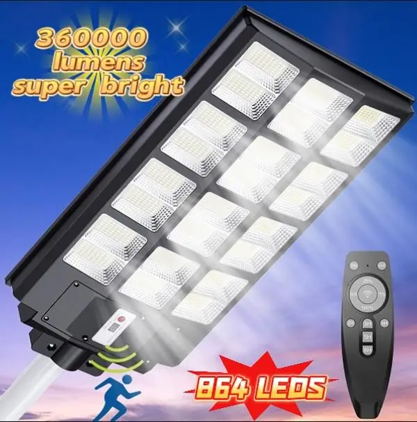 Ultra-Bright Solar Street Light,360000 LM Motion Sensor for Outside Yard Parking Lot Lights Dusk to Dawn Basketball Yard Court Garage Lighting