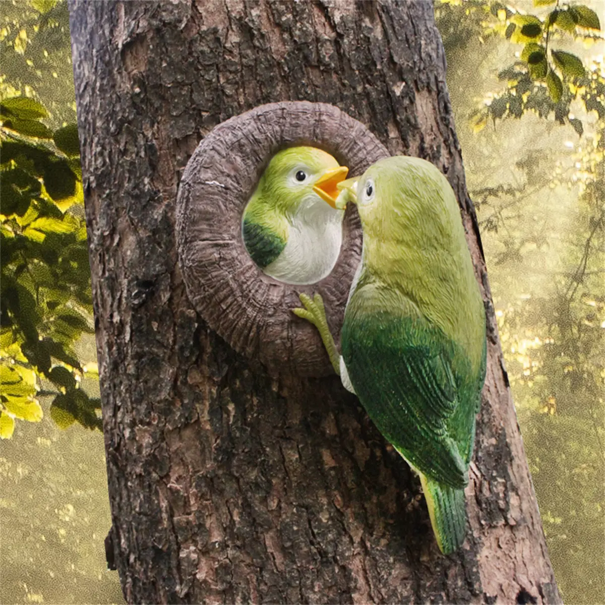 1 piece of parent-child nurturing simulation bird tree hanging resin handicraft, garden sculptures statues, courtyard garden tree decoration, lawn decoration, home display stand decoration, suitable as a gift for Thanksgiving, Easter and other festivals.
