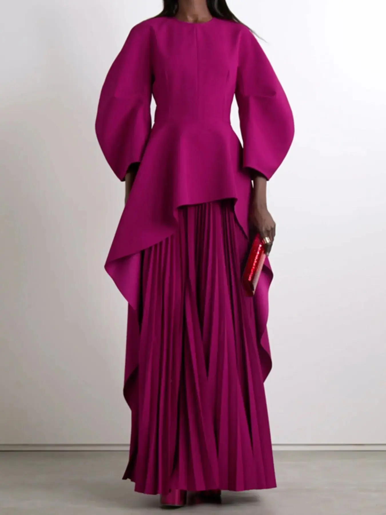 Elegant Long Sleeve Ruched Woven Wrap Slit Dress, Womenswear, Lady, Chic All-Season Fashion Style, Perfect for Formal Evening Events & Casual Outings, Stylish Layered Design