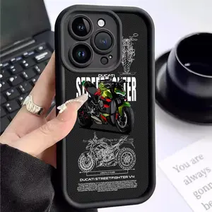 Motorcycle Pattern Case for iPhone 16 15 14 Pro Max 13 12 11 XR XS Plus Shockproof Full Camera Protection Durable slim Silicone Cover Screen Protector Protective