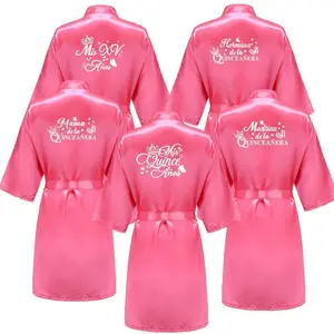 Mis15 Años Robe 15 Years Girl Birthday Party Robes Quinceanera Robe Mis XV Bathrobe Silkly Nightgown
