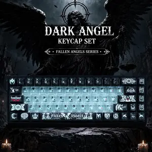 Dark Angel Fiber Texture Keycap Set, Fallen Angels Series, PC Translucent, Black and White Two-tone, Mechanical Keyboard Keycaps, Keycaps Only, Keyboard Accessory