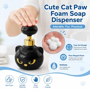 Adorable Black Cat Paw Foam Soap Dispenser, Refillable Eco-Friendly Pump Bottle for Hand Soap, Cute Bathroom & Kitchen Accessory, Perfect Gift for Cat Lovers, Valentine's Day & Birthday